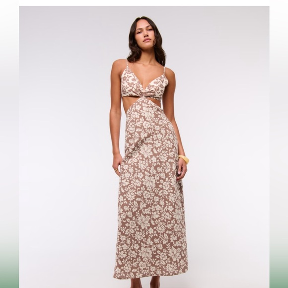 NWT Julia Slip Cut Out Maxi Dress- Brown floral - Picture 1 of 9